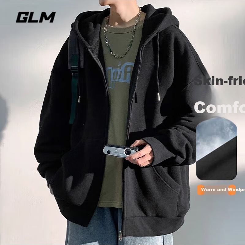 GLM Hoodie Jacket for Men, Spring And Autumn Season, Loose Casual Knitted Cardigan, Sports Jacket, Black, XL