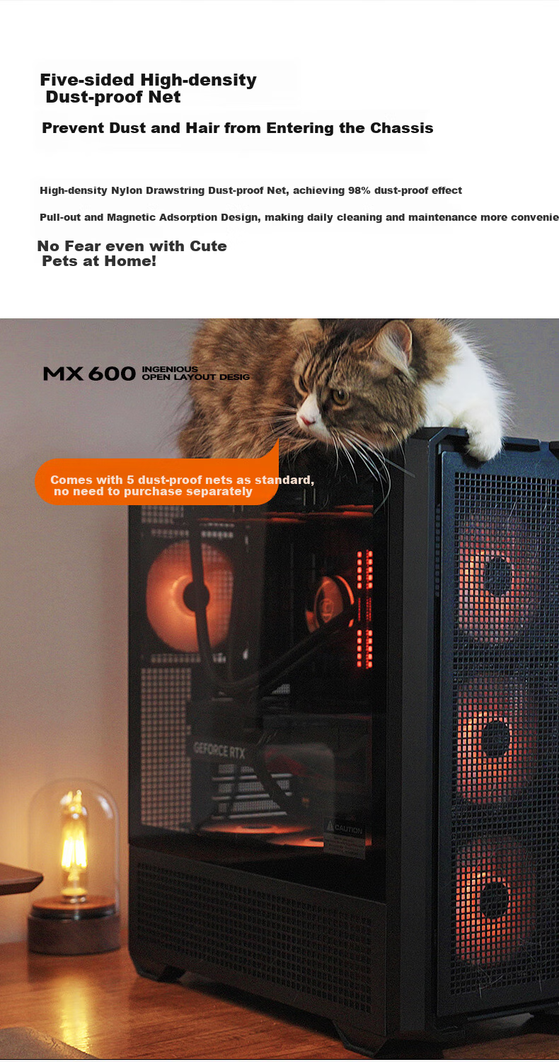 COUGAR Jinxing MX600 Full Tower Desktop Glass Side Panel Case, Supports E-ATX Motherboard Vertical GPU 360mm Water Cooling/mesh Panel, Black 6