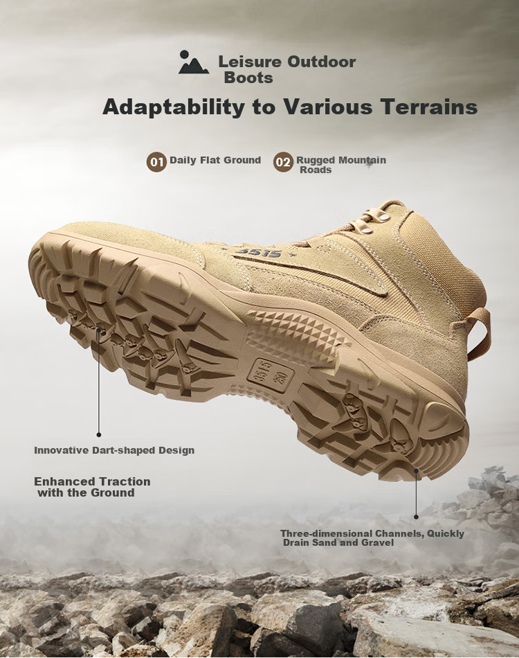 Qiangren Men's Boots, Jihua 3515 Outdoor Boots, Suede Leather Hiking Sports Training Boots, Desert Short Boots, Sand Color, Size 38 3