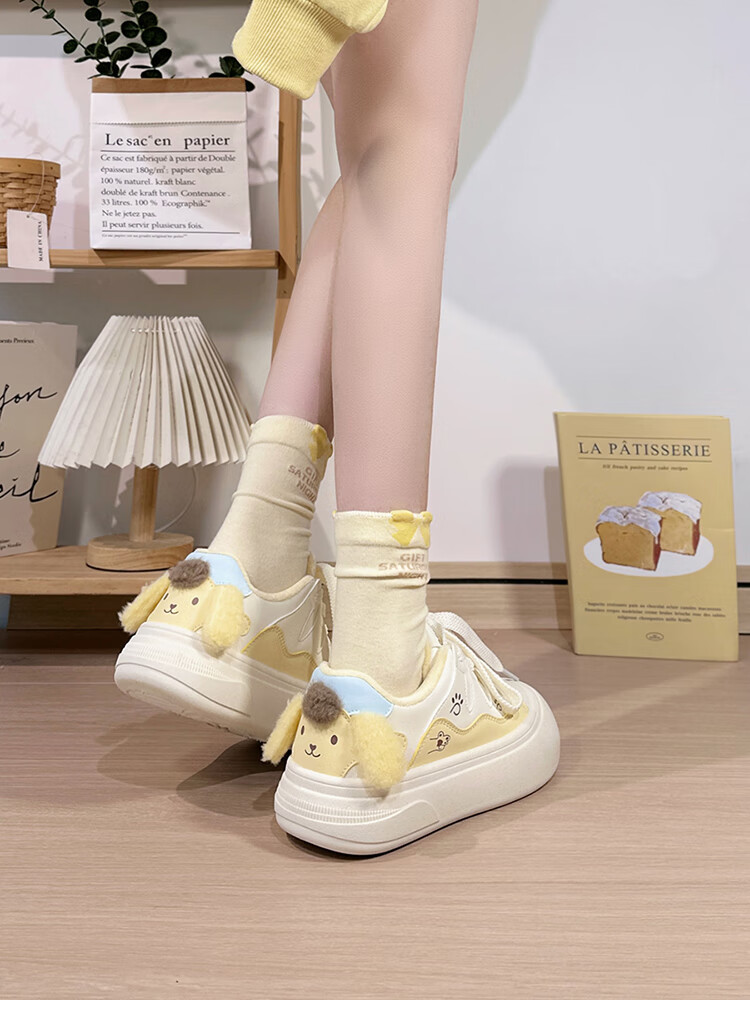 Renben Fleece-Lined White Sneakers for Women Cute Puppy Low-Top Original Casual Thick-Soled Warm Cotton Shoes Trendy Female 4