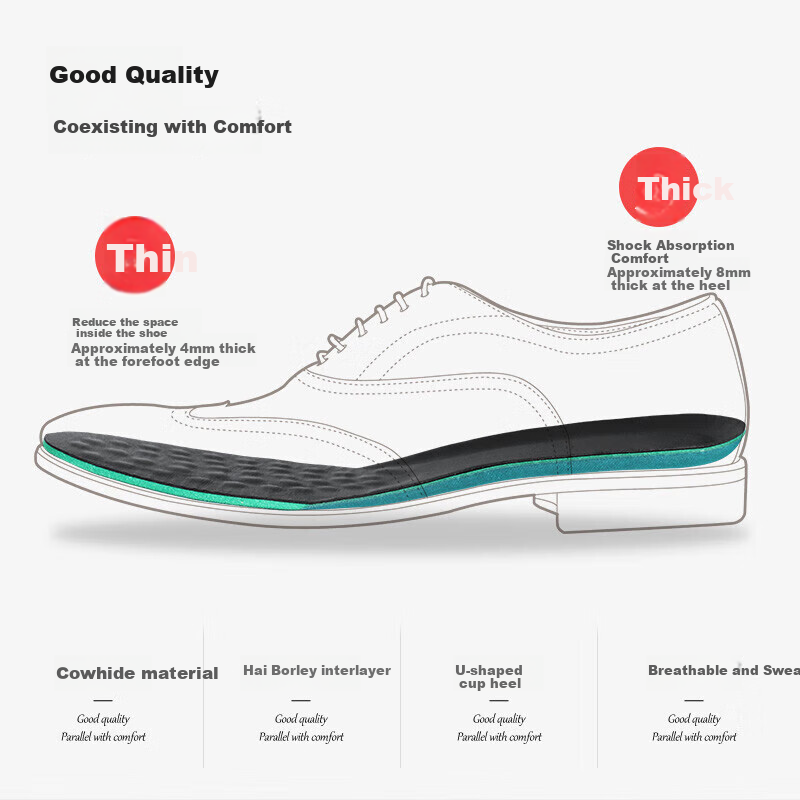 Maigaole 2 Pairs Leather Shoes Insoles for Men, Sweat-Absorbing Breathable Thickened Soft Shock-Absorbing Board Shoes Insoles, Black Cowhide, Size 37-38