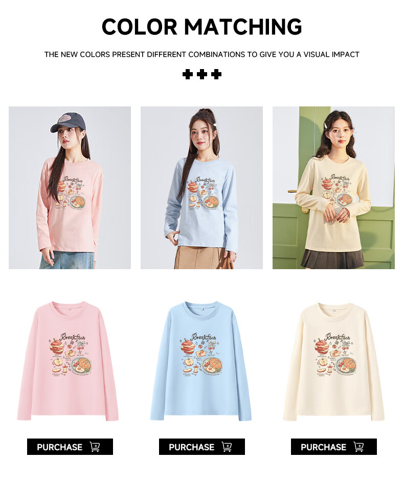 TonLion Pure Cotton Long Sleeve T-Shirt Women Spring Autumn New 200G Heavyweight Base Layer Trendy Petite Top 1
