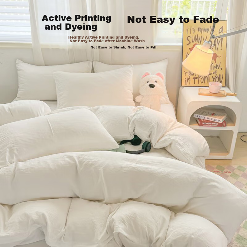 Hodo Bedding Set for 1.5/1.8m Bed, Thick Double Bed Sheet with Duvet Cover And Pillowcases, Home Use, Cream White Color, 200*230cm