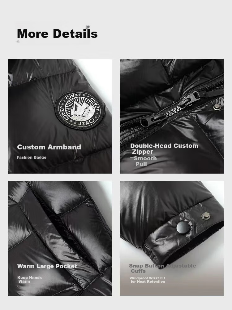 JD Original [Black Gold Series] Imported White Goose down Short down Jacket for Women, Winter Coat, Obsidian Black, XL 11