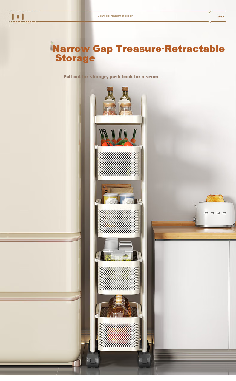 Jiabangshou Kitchen Gap Storage Rack, Refrigerator Side Pull-Out Cabinet, Bathroom Small Cart, Ultra-Narrow Sliding Basket, 17+3 1