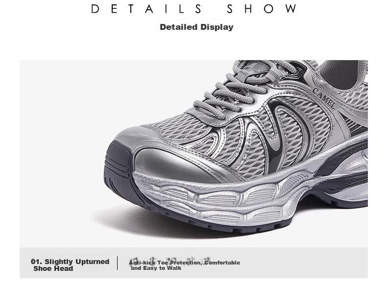 CAMEL [Dilireba's Same Style] Silver Moon 2nd Generation Dad Shoes Women Casual Shoes L25A283148 Gray/Silver 36 25