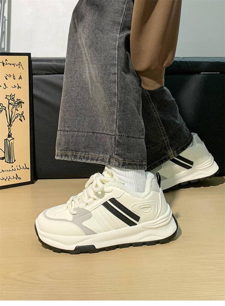 Renben Super Popular Couple Shoes Fleece Warm Unisex Sports Sneakers Women New Thick Sole Korean Style Versatile Dad Shoes 7