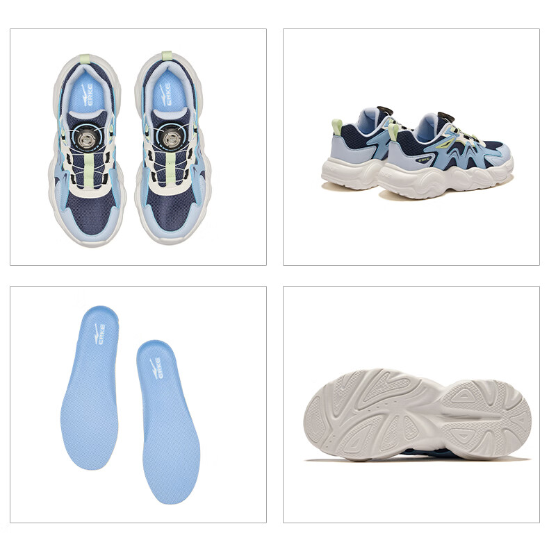 ERKE Kids Unisex Sports Shoes Breathable Mesh Casual Shoes Microcrystal White/True Black Size 33 64