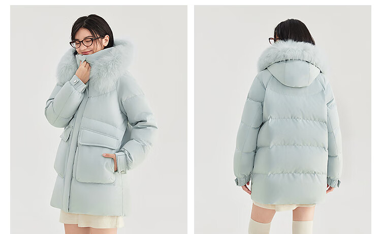 Bosideng Off-Season Women's 90% Down Thickened Stand Collar Loose Mid-Length Large Fur Collar Mall-Style Down Jacket 8