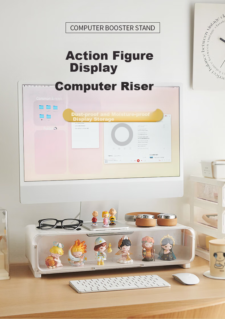 Youhuoda Computer Monitor Riser Stand, Desktop Screen Double-Layer Laptop Stand, Figurine Storage Display with Drawer Tray 1