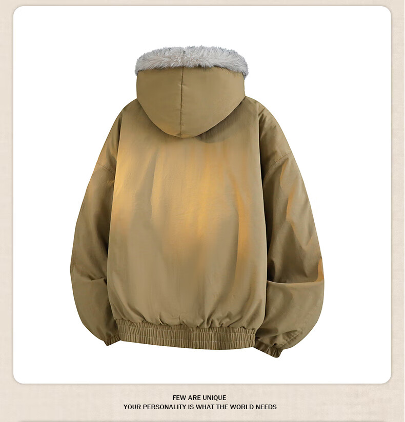 VUUG High Street Fur Collar Cotton Jacket Unisex Winter Loose Fleece Thickened Eagle Parka Brown L 3