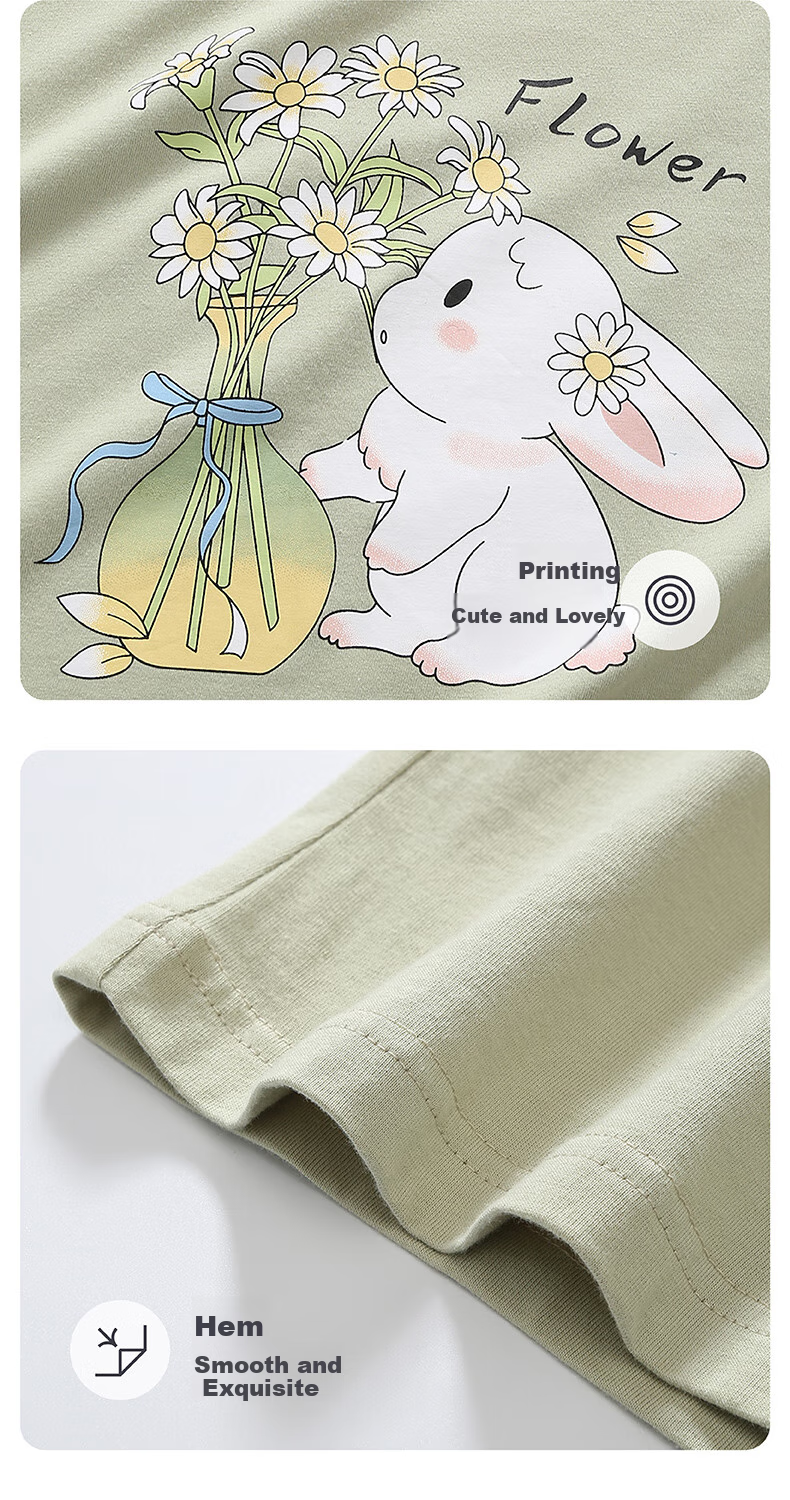 Fenteng Summer Lightweight Short-Sleeve Pure Cotton Loungewear, Plus Size Cute Pajamas, All-Cotton Women's Nightgown, Grass Green, XL 10