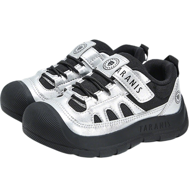 TARANIS Children's Shoes Spring Non-Slip Boys' Sneakers Wear-Resistant Girls' Outdoor Hiking Shoes Silver/black 33