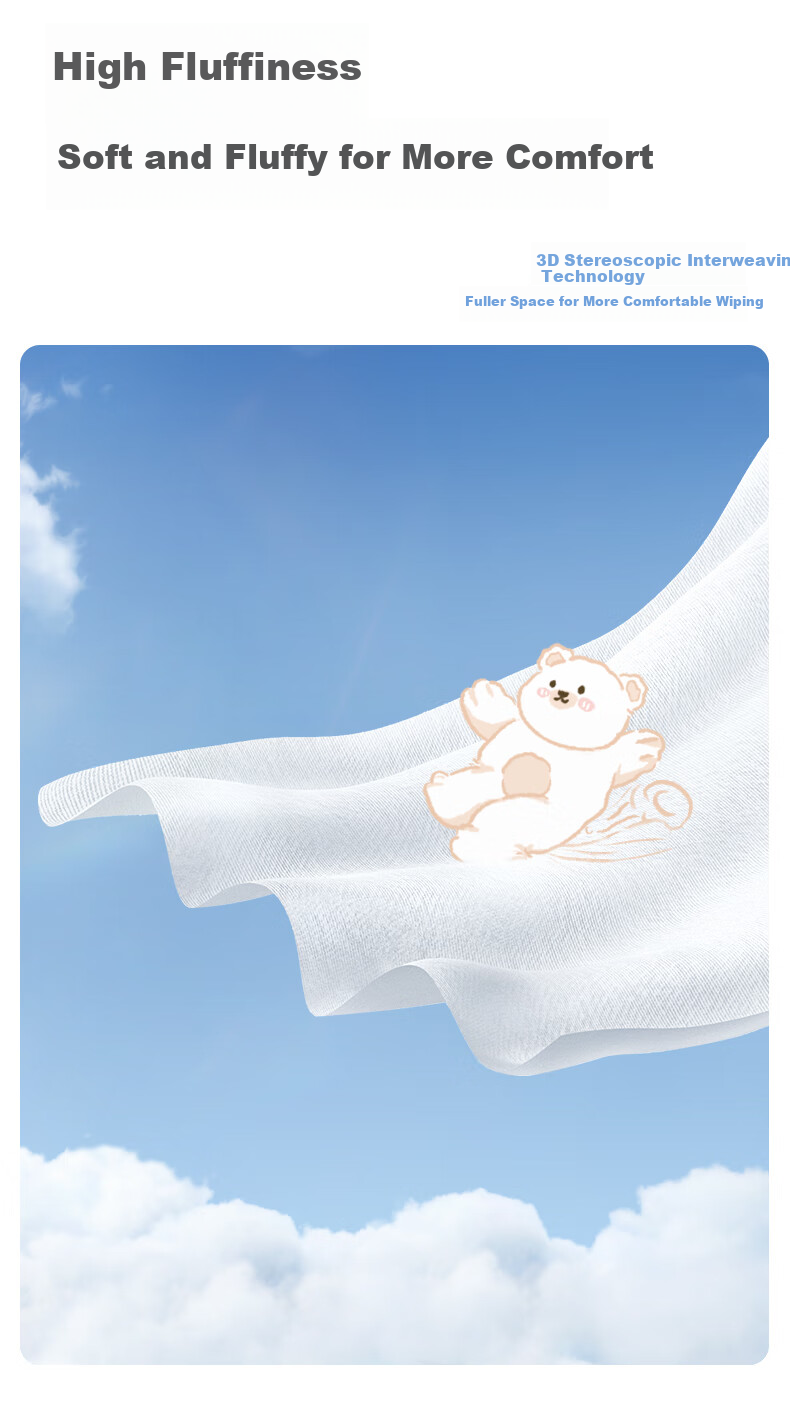 Deyou Baby Soft Wipes, Disposable Face Towels, Wet And Dry Use, Thickened Facial Cleansing Wipes, 80 Sheets * 18 Packs, Bear Patter 5