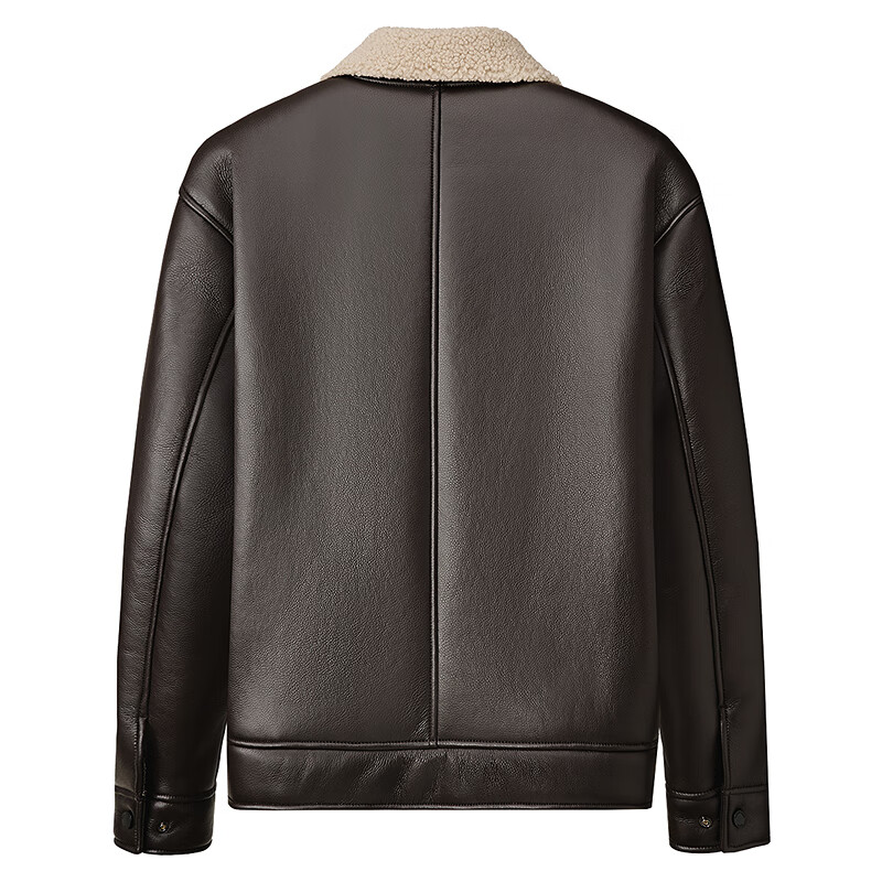 DANCING WOLVES Classic Lapel PU Leather Warm Men's Thick Jacket with Faux Shearling Lining 303 Coffee L