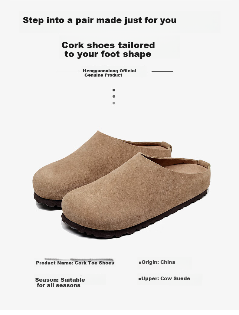 Hengyuanxiang Genuine Leather Birkenstock Sandals for Women, Outdoor Wear, Soft Wood Birkenstock, Retro Closed-Toe, Thick-Soled Height-Increasing Mules for Outdoor Wear, Coffee Color, Size 37 1