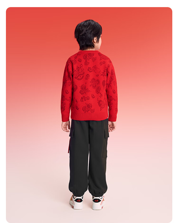Balabala [balaOne] Children's Jacquard Trendy Sweater Red New Year Greeting Outfit Baby Style 3