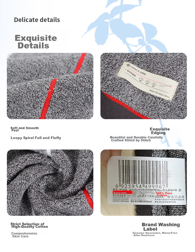 Grace Antibacterial And Anti-Mite Towels, 2-Pack, Pure Cotton, Thickened, Highly Absorbent, Soft Face Towels, Blue + Gray, 108g Sports 6