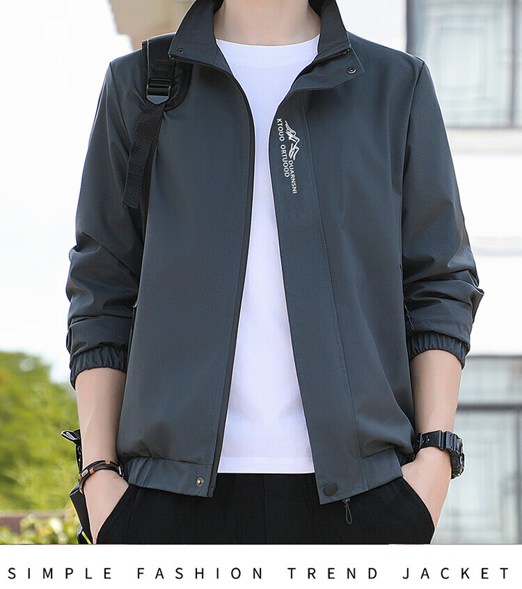 TUCANO Men's Spring Autumn Stand Collar Windproof Solid Color Casual Fashion Versatile Jacket Dark Gray L 17