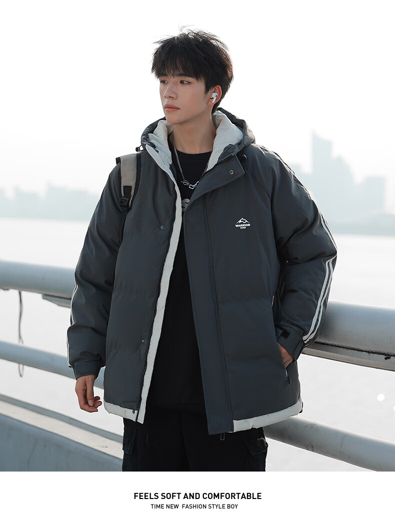 Warrior Men's Winter Thickened Warm Cotton Jacket Hooded Puffer Coat Outdoor Sports Cotton Coat 4