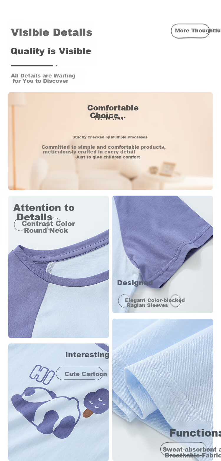 Hodo Children's Pajamas, Pure Cotton Short-Sleeve Shorts, Home Wear Set, Boys And Girls Baby Air Conditioning Clothes J3337 165 9