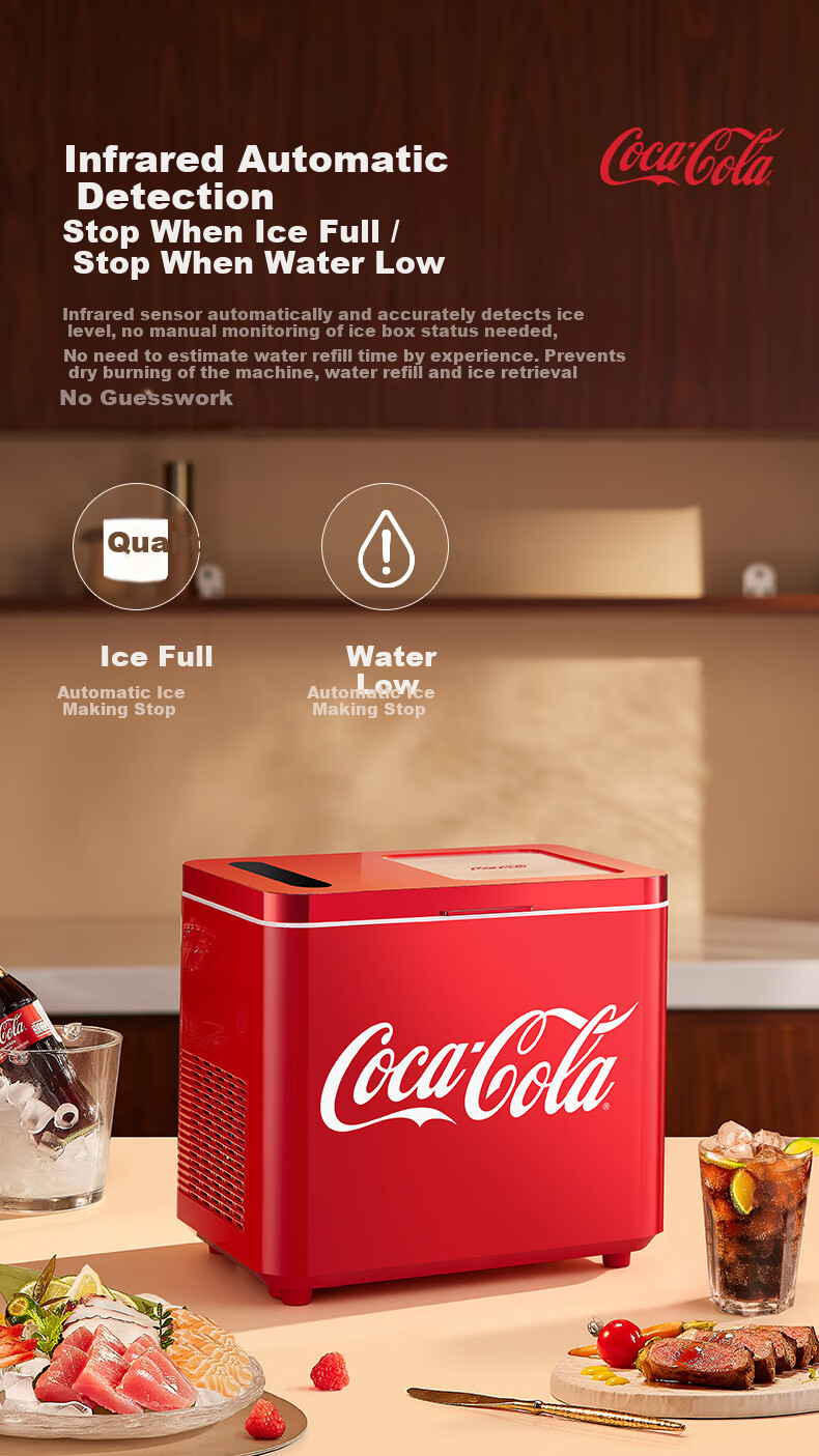 Coca-Cola Ice Maker, Home Small UV Sterilization Ice Maker, Compact Bullet Ice Mini Dorm Ice Maker, Low Power Fully Automatic Portable White 10