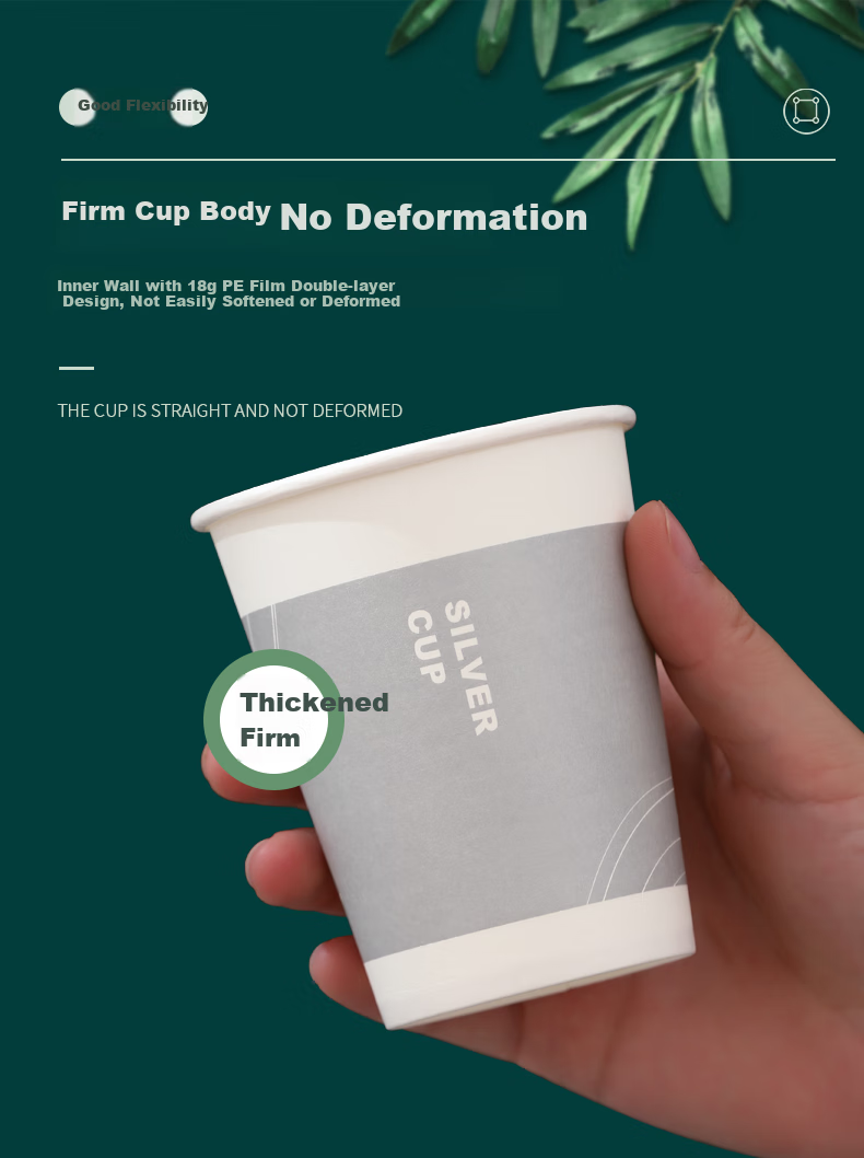 Baicaoyuan Disposable Paper Cups, 270ml Thick, 50-Pack, Coffee Office Premium Silver Cups Water Cups 3