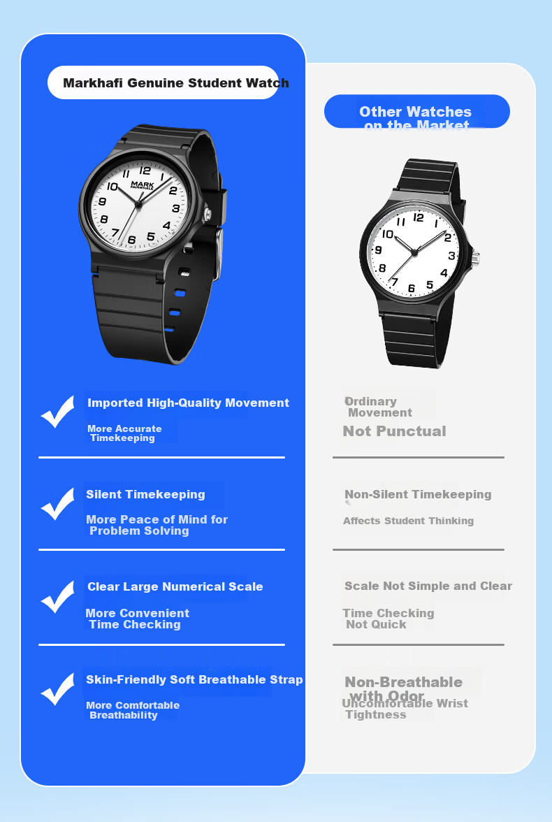 MARK FAIRWHALE Watch for Middle And High School Students, Men And Women, Exam-Specific Watch, Silent Waterproof National Watch, Student Birthday Gift 19