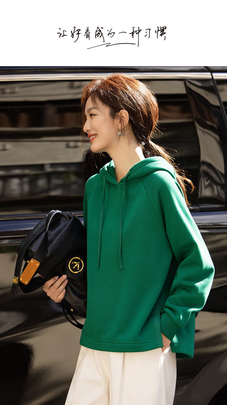 Demana [Cloud Feel Cotton Blend] Winter Dopamine Hooded Split Tape Decor Loose Fit Petite Women's Sweatshirt 1