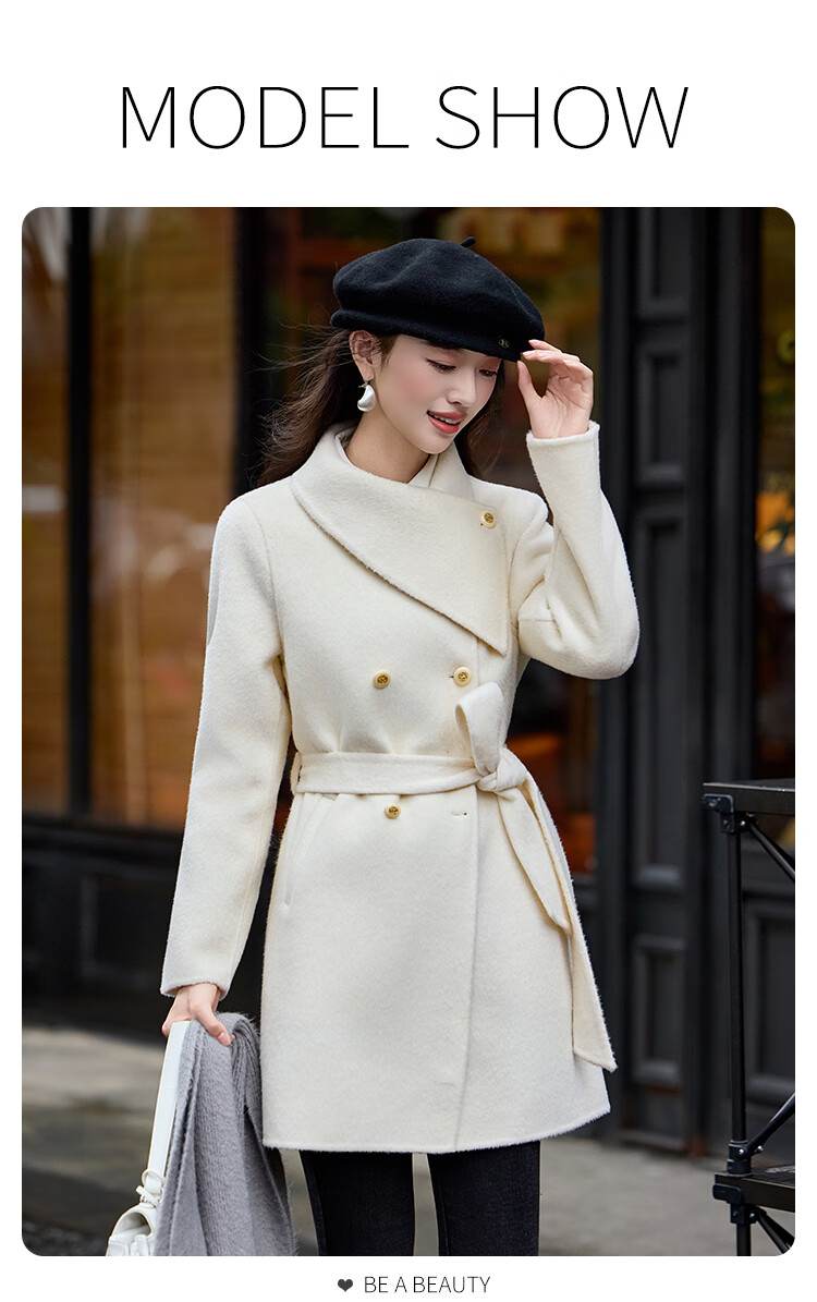 Bailuyu Qianjinfeng Wool Blend Double-Sided Woolen Coat 25 Winter New Year Red Mid-Length Elegant Women's Coat Red M 4