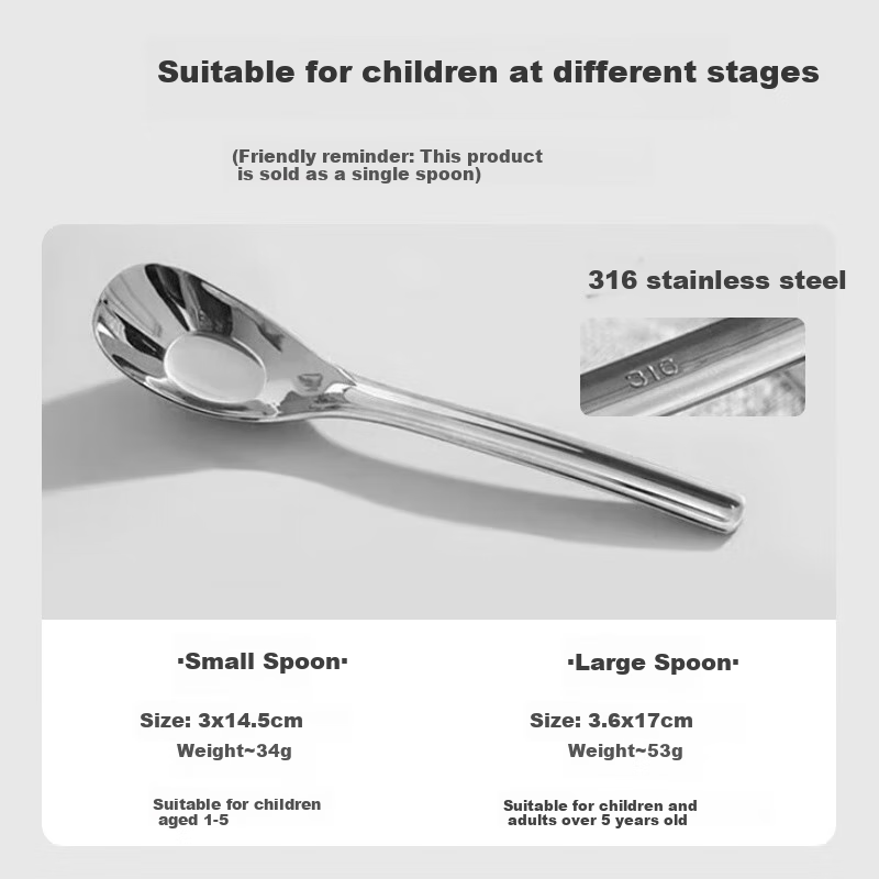 Baoshi Baby Spoon Children's Supplementary Food Spoon, 316 Stainless Steel Yuanbao Spoon, Training Spoon, Eating Spoon, Soup Spoon, Deep Spoon Head