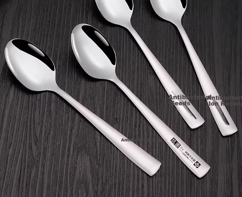 GuofengG Household Antibacterial Stainless Steel Spoon Long Handle Soup Ladle [Antibacterial Stainless Steel] Adult Pointed Spoons 2-Piece Set 2