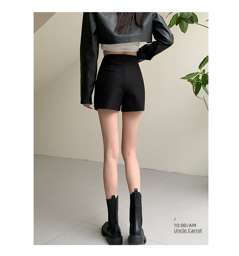 Xueqiman Black High-Waist A-Line Slim Fit Suit Shorts for Women Spring Summer 2026 Boot Pants 10