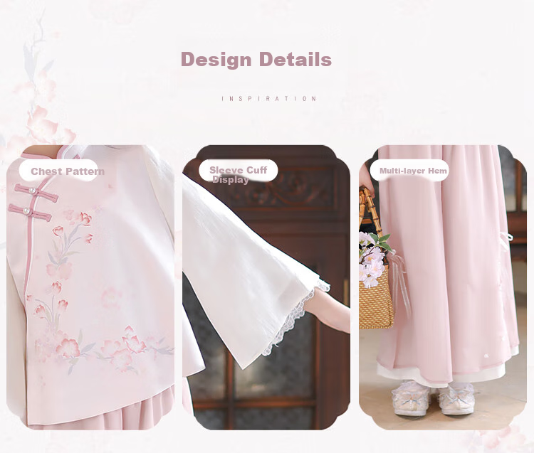 Qibo Hanfu Girls' Spring And Autumn 2026 Mid-Autumn Festival New Style Chinese-Style Tang Suit Children's Outfit Set, Floral Rain Pink, Size 140 24