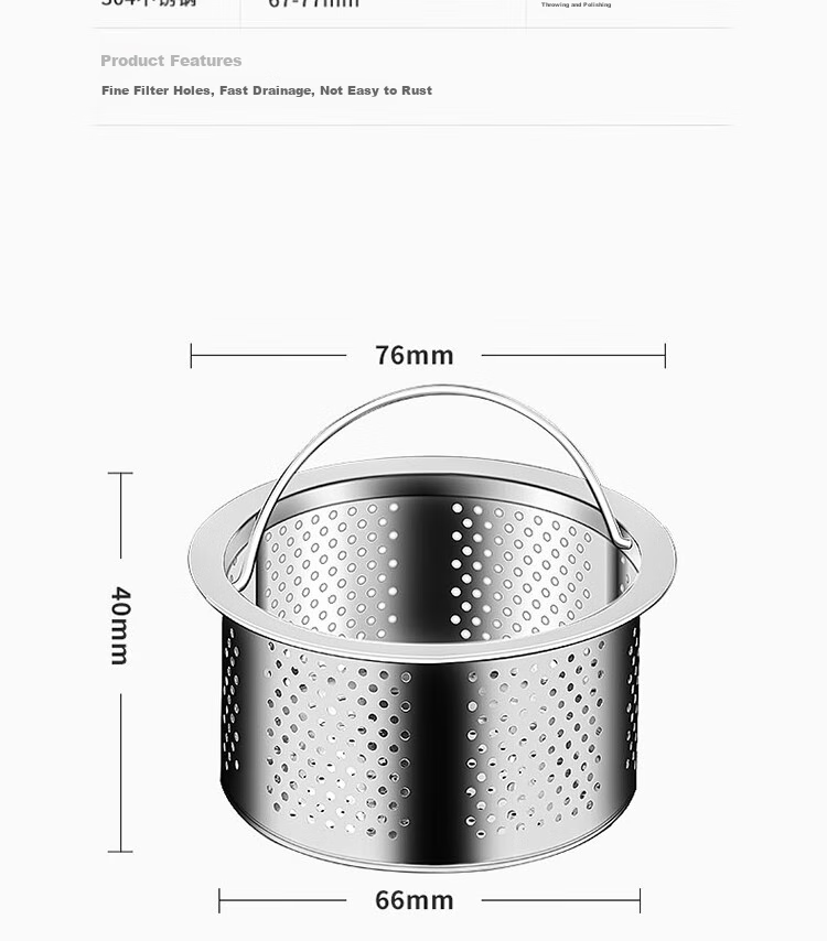 BJ Stainless Steel Kitchen Sink Strainer, Drain Filter, Vegetable Washing Basin, Dishwashing Sink Mesh (Small Basket) 14