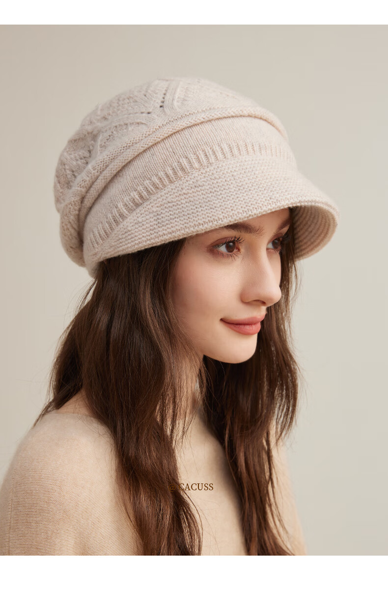 CACUSS Pure Wool Knit Hat Women Winter Warm Woolen Cap Large Head Circumference Slim Face Cold Hat Winter Beanie Slouchy Hat for Women 2