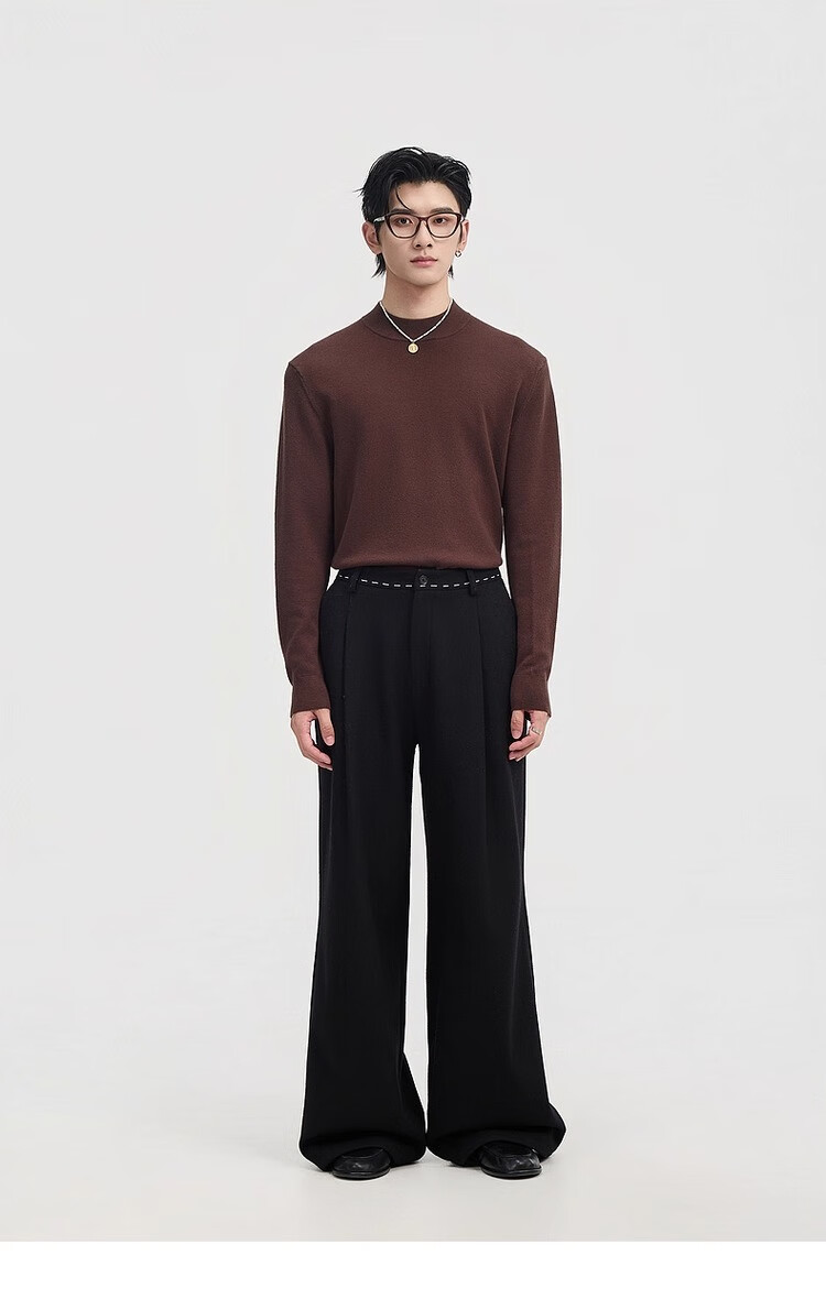 Earl Zuoer [Lycra Tencel Wool] Early Winter 25 Crew Neck Pullover Knit Base Shirt Men's Solid Loose Sweater 44