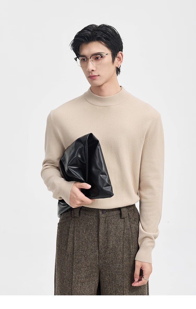Earl Zuoer [Lycra Tencel Wool] Early Winter 25 Crew Neck Pullover Knit Base Shirt Men's Solid Loose Sweater 31