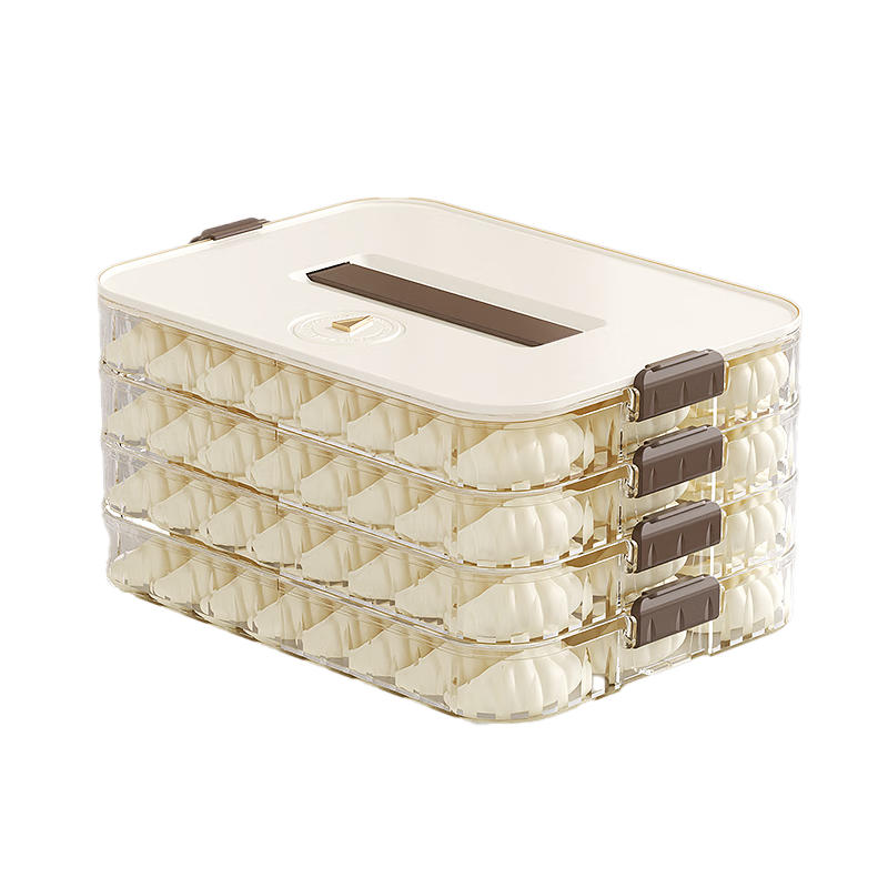 DOCOXO Dumpling Storage Box Food-Grade Dumpling and Wonton Fresh-Keeping Container Essential Kitchen Refrigerator Box [Four Layers with One Lid]