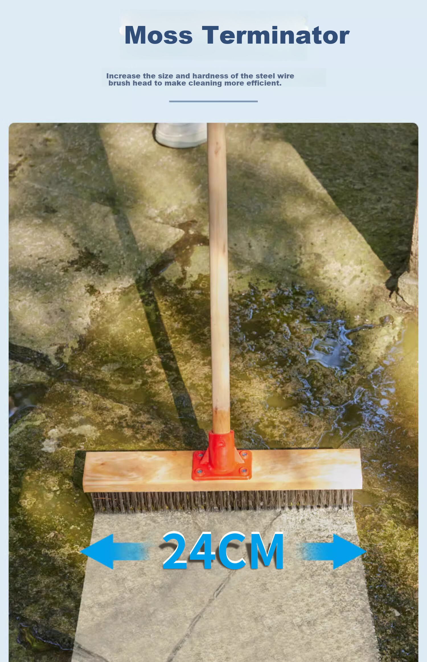 Xijie 304 Stainless Steel Wire Floor Brush Outdoor Garden Moss Long Handle Hard Bristle Cleaning Brush Large Size 7