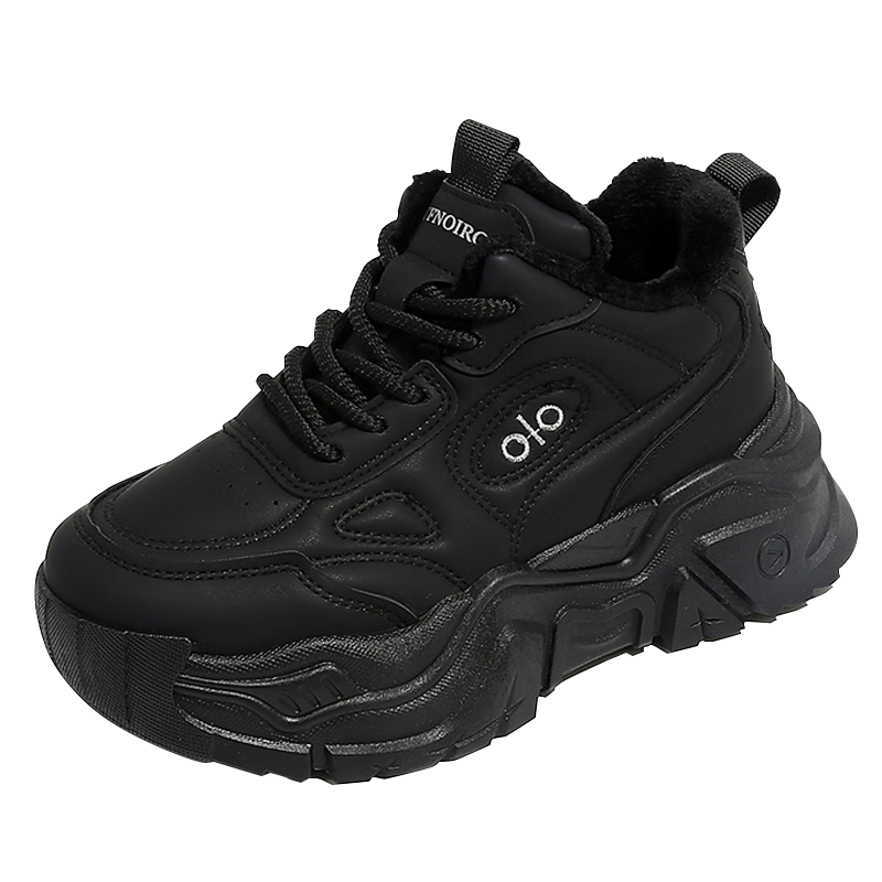 CARTELO Women's Fleece-Lined Dad Sneakers Winter Warm Cotton Casual Shoes Black 37