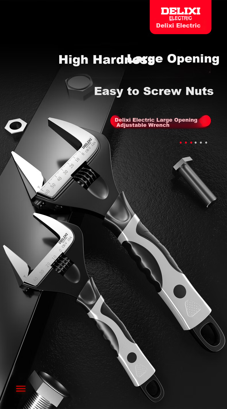 DELIXI Wide-Mouth Adjustable Wrench, Short Handle Adjustable Spanner, Multi-Functional Plumbing Wrench Tool 1