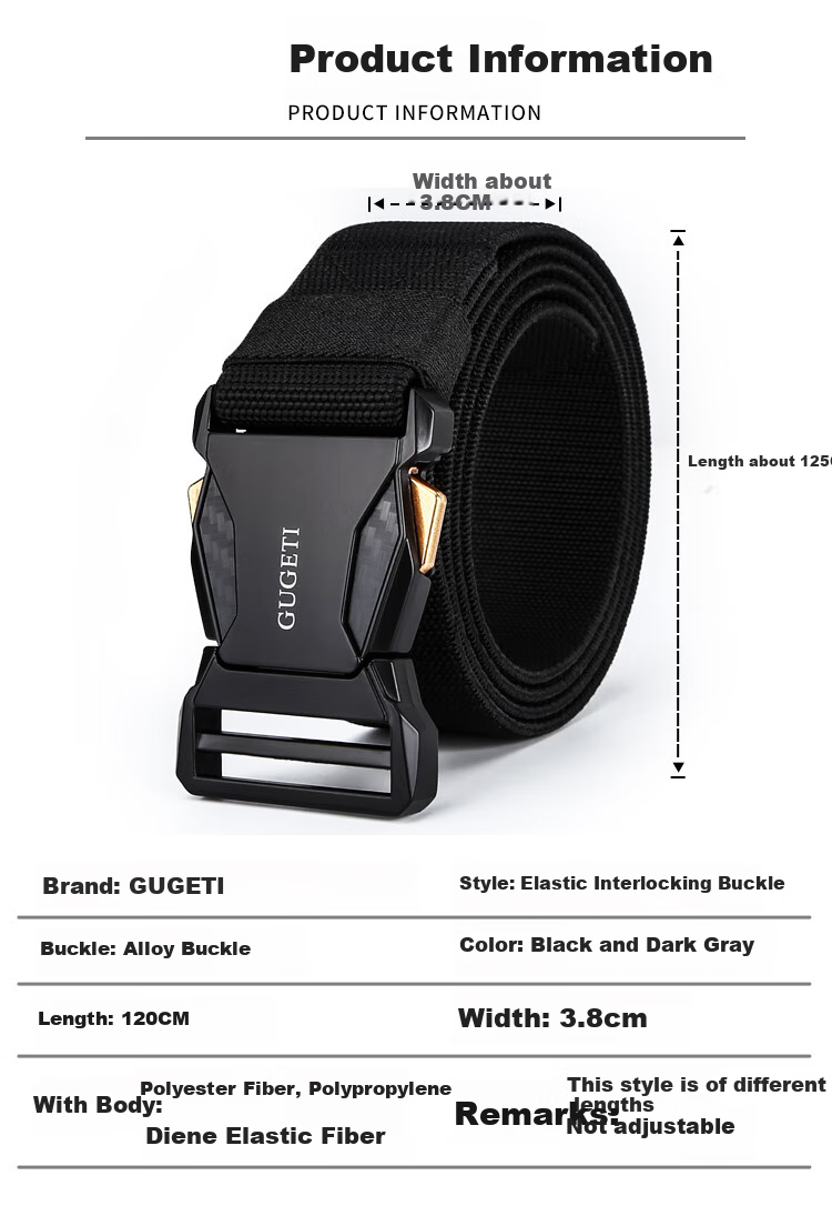 Gugeti Men's Leather Belt, Casual Trouser Belt, Outdoor Military Training Tactical Nylon Woven Elastic Waistband, Fashionable Men's Gift 4