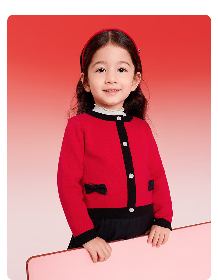 Balabala Kids Clothing Girls' Set 2025 New Spring Autumn Red Little Chanel Style Two-Piece Sweet Dress 1