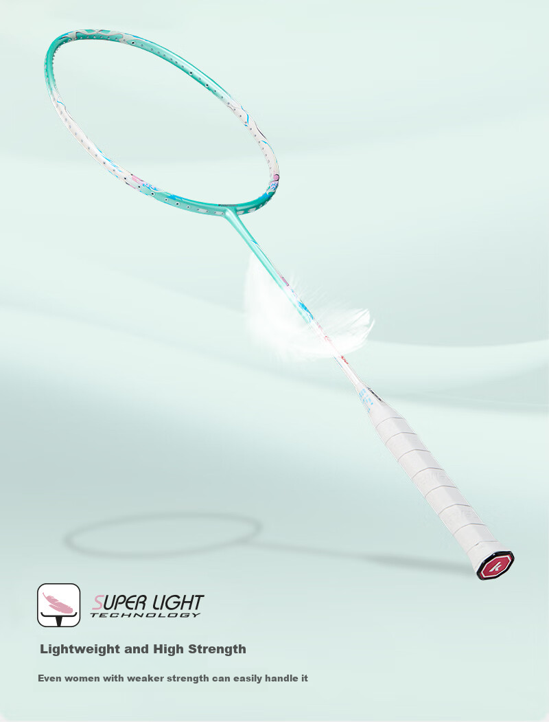 Chuanqi Badminton Racket, Full Carbon Ultra-Light 5U High-Power Offensive Single Racket Queen500 White Cherry Blossom Pink String, Pre-Strung 9
