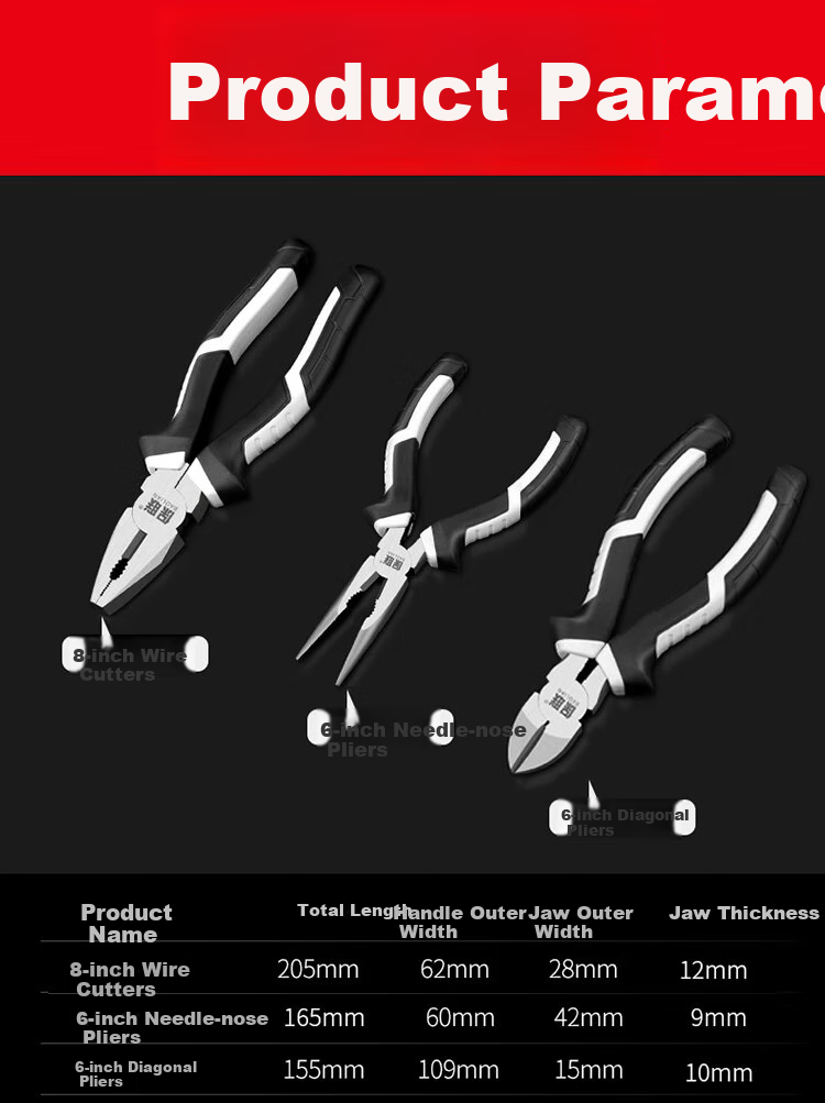 Baolian American-Style Wire Pliers, Needle-Nose Pliers, Diagonal Pliers Three-Piece Set, Powerful Labor-Saving Tiger Pliers, Multi-Functional Household Hardware Tools 9