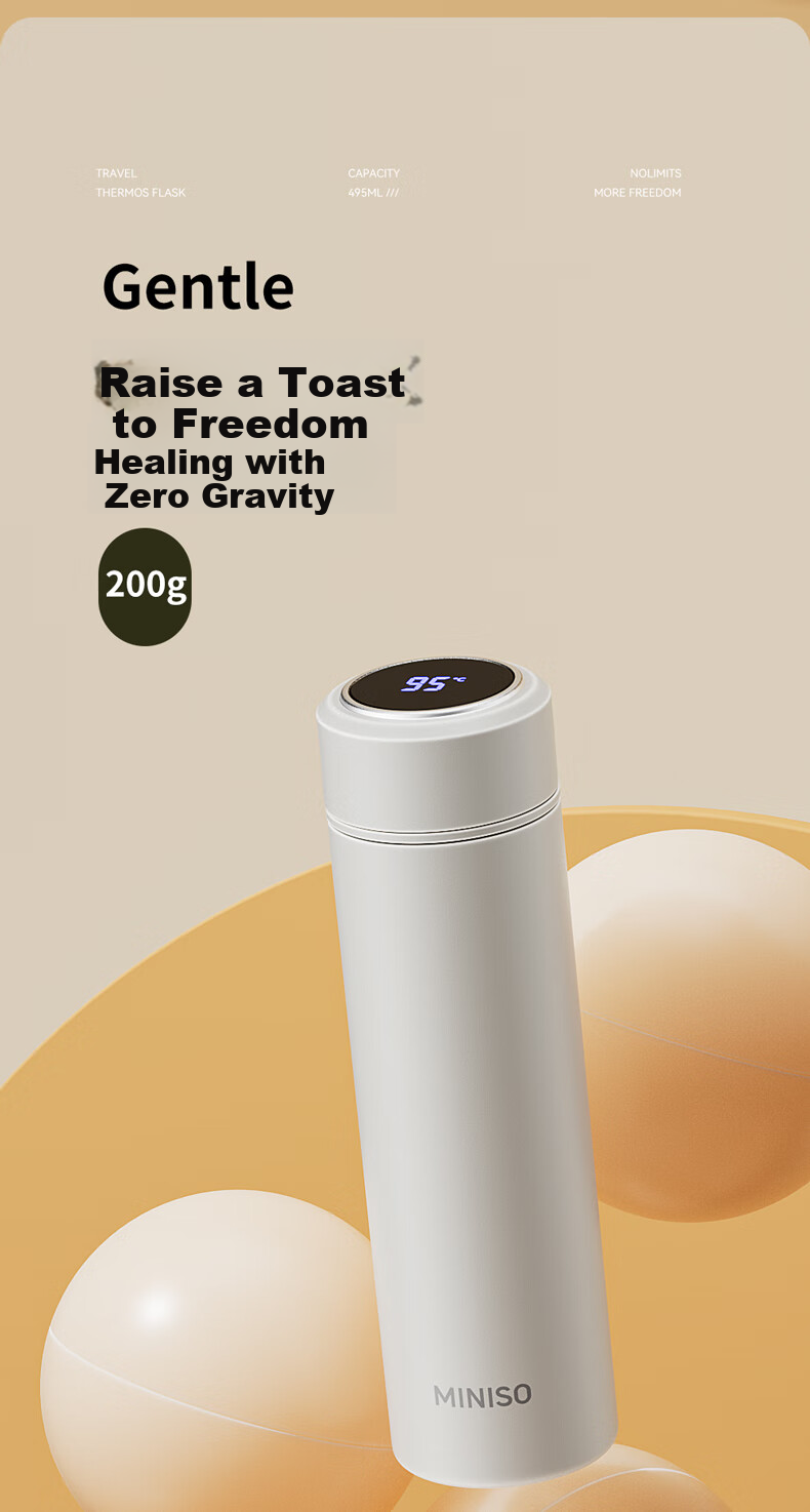 MINISO Large Capacity Insulated Water Bottle for Women High-End Portable Car Student Tea Cup Cloud White 495mL 4