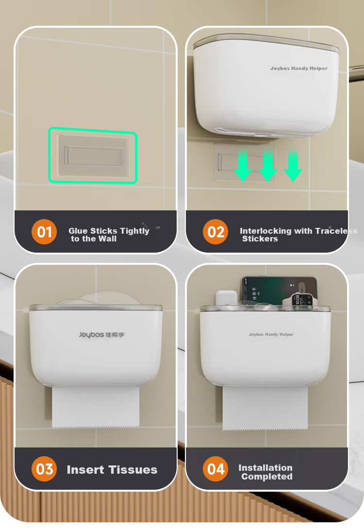 Jiabangshou Bathroom Toilet Paper Holder, No Drilling Required Wall-Mounted Paper Towel Dispenser, Toilet Paper Rack, Bathroom Storage Accessory, Tissue Box 8