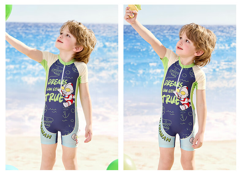 Youyou & Classic Ultraman Children's Swimwear Large Kids One-Piece Thermal Sun Protection Swimming Set 3-Piece 35468 Navy XL 8