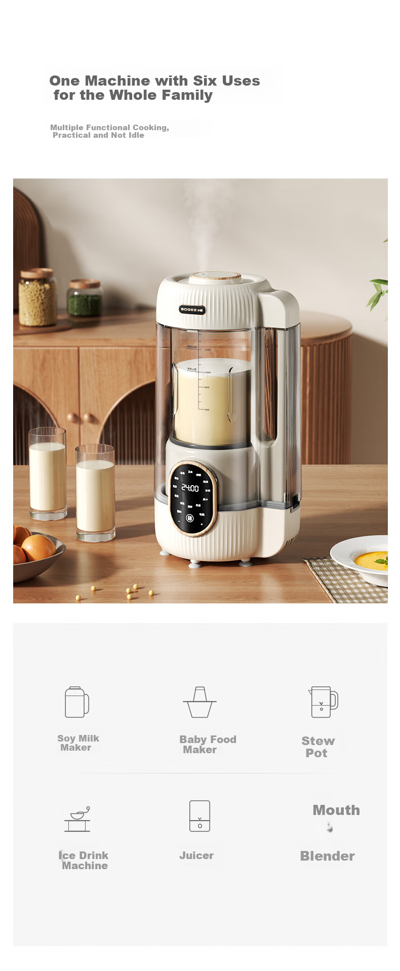 Xiaozhi Low-Noise Washless Blender, Large Capacity for Home Use, Noise Reduction, Quiet Operation, Heating Food Processor, Fully Automatic Baby Food Maker, Juicer, Soy Milk Machine, Mixer, Multifunctional SP03 9